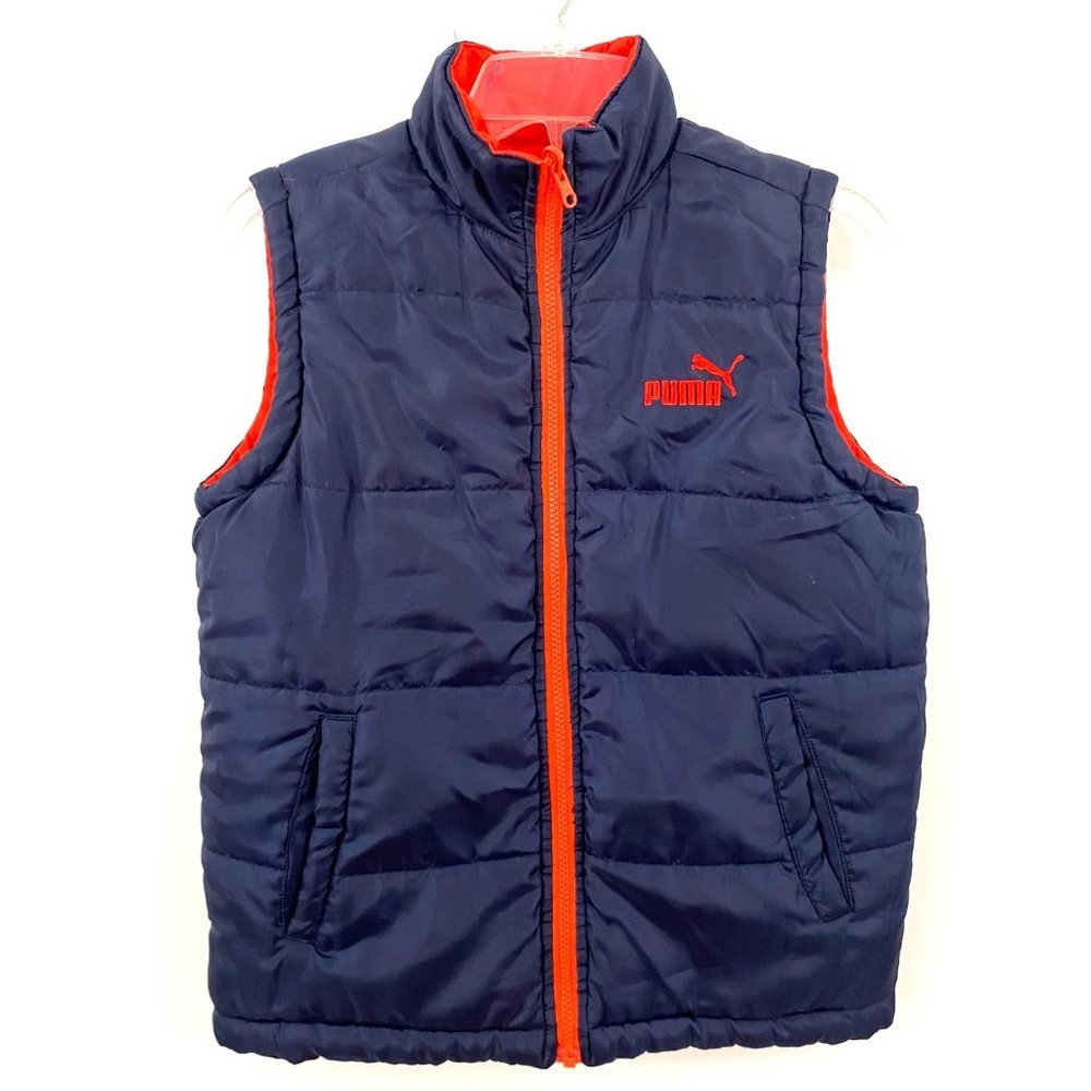 Puma Boys‎ Size M Reversible Blue Orange Full Zipper Puffer Vest